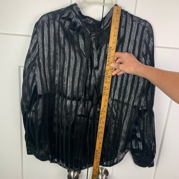 NWT J. Crew SMALL Silk Metallic Chiffon Mockneck Top Blouse Black Long Holiday - Picture 7 of 8